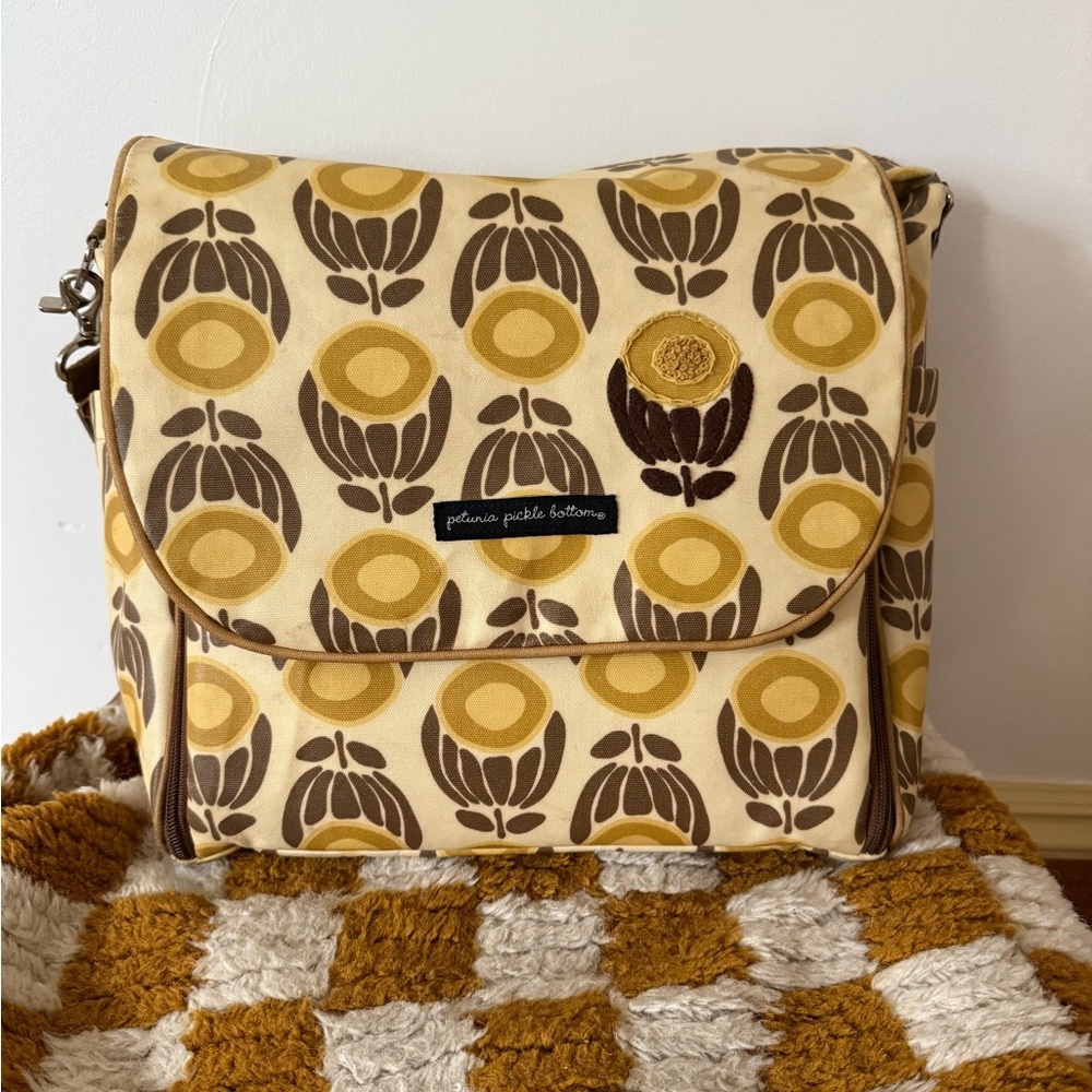 Petunia Pickle Bottom Yellow and Brown Floral Baby Bag